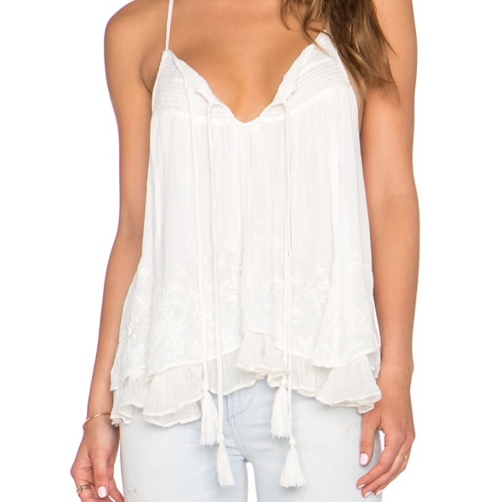 Free People White Flowy Tank Top